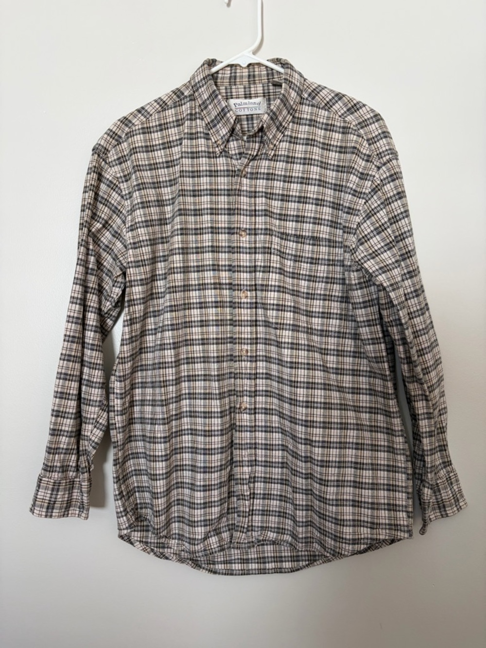 Vintage 100% Cotton Palmland Cottons Classic Long Sleeve Neutral Plaid Shirt